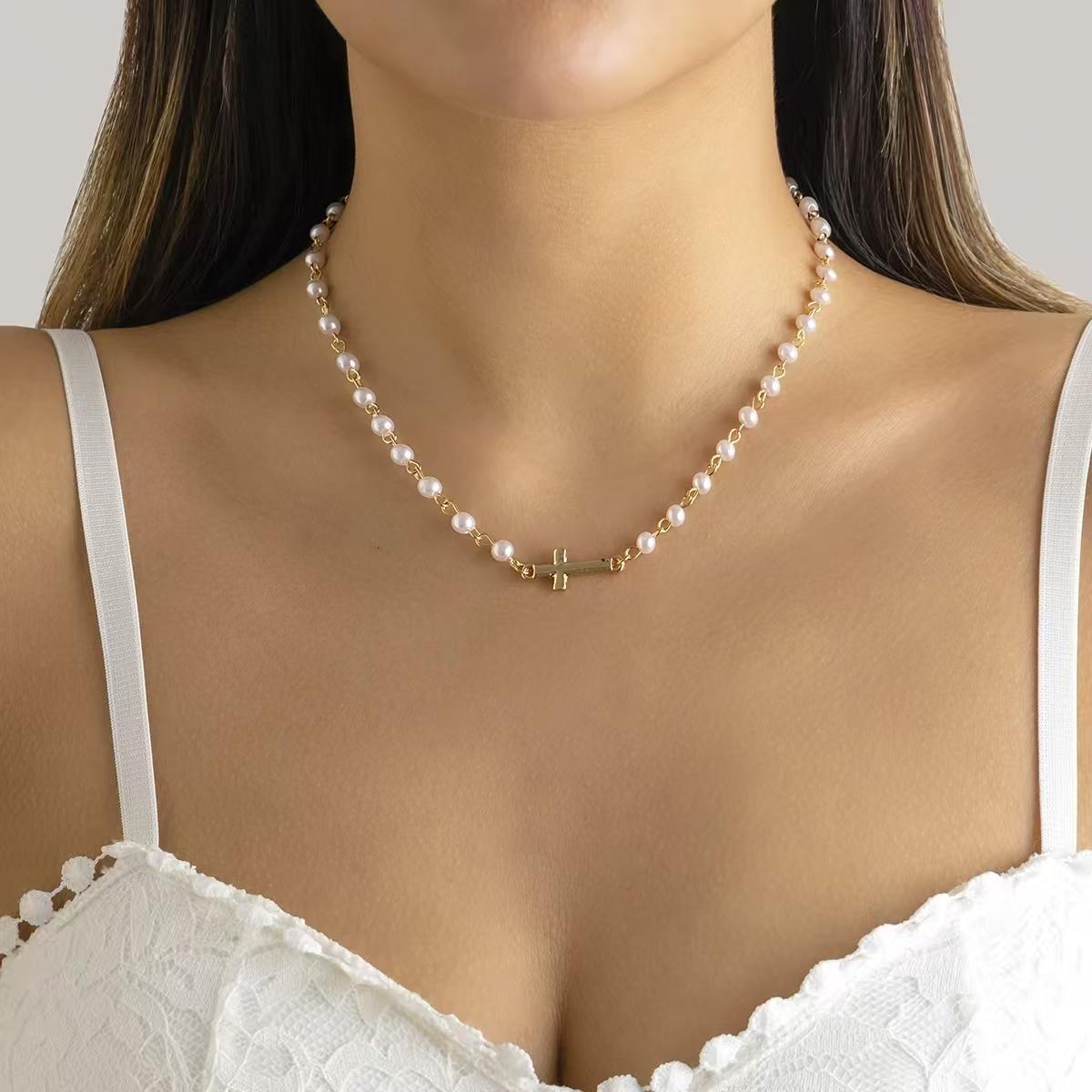 Tiny Cross Choker Necklace Dainty Minimalist Cross Pendant for Women Girls Fashion Jewelry Christmas Gift All-match Exquisite Pearls 2inch Extension Chain Black Friday Gift Dark Aesthetic Magnetic Copper Therapy Stainless Steel Charm for Men Women