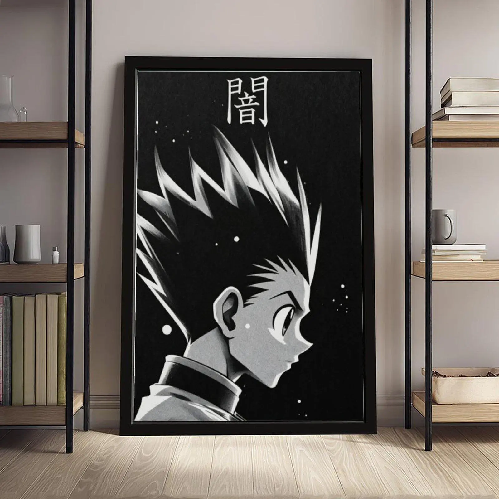 Gon Freecss Black White Poster, Hunter x Hunter Anime Character Side Profile Art Print, Dark Japanese Kanji Manga Wall Art, Minimalist Monochrome Aesthetic Wall Decor, Bedroom Decor, Anime Otaku Home Wall Decor