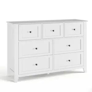 47" 7 Drawer Dresser for Bedroom, Modern Wood Double Chest of Drawers with Ultra-Smooth Metal Slides, Extra Deep Storage Organizer for Clothes Closet Entryway, Stable Clothes Cabinet with Anti-Tip Kit, Comodas para Dormitorio, Black