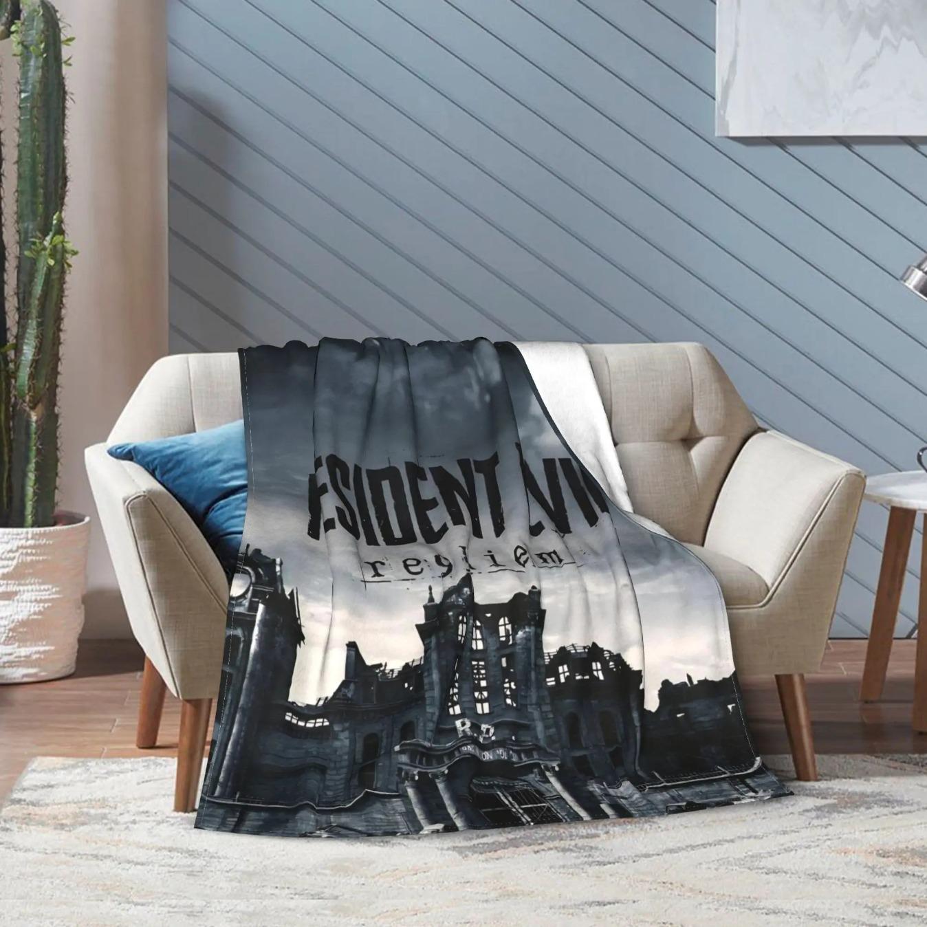 Resident Evil 9 Requiem Leon Inspired Game Throw Blanket Ultra Soft Cozy Plush Gaming Blanket for Sofa Bedroom Living Room Bedding Multiple Sizes Horror Game Fan Gift