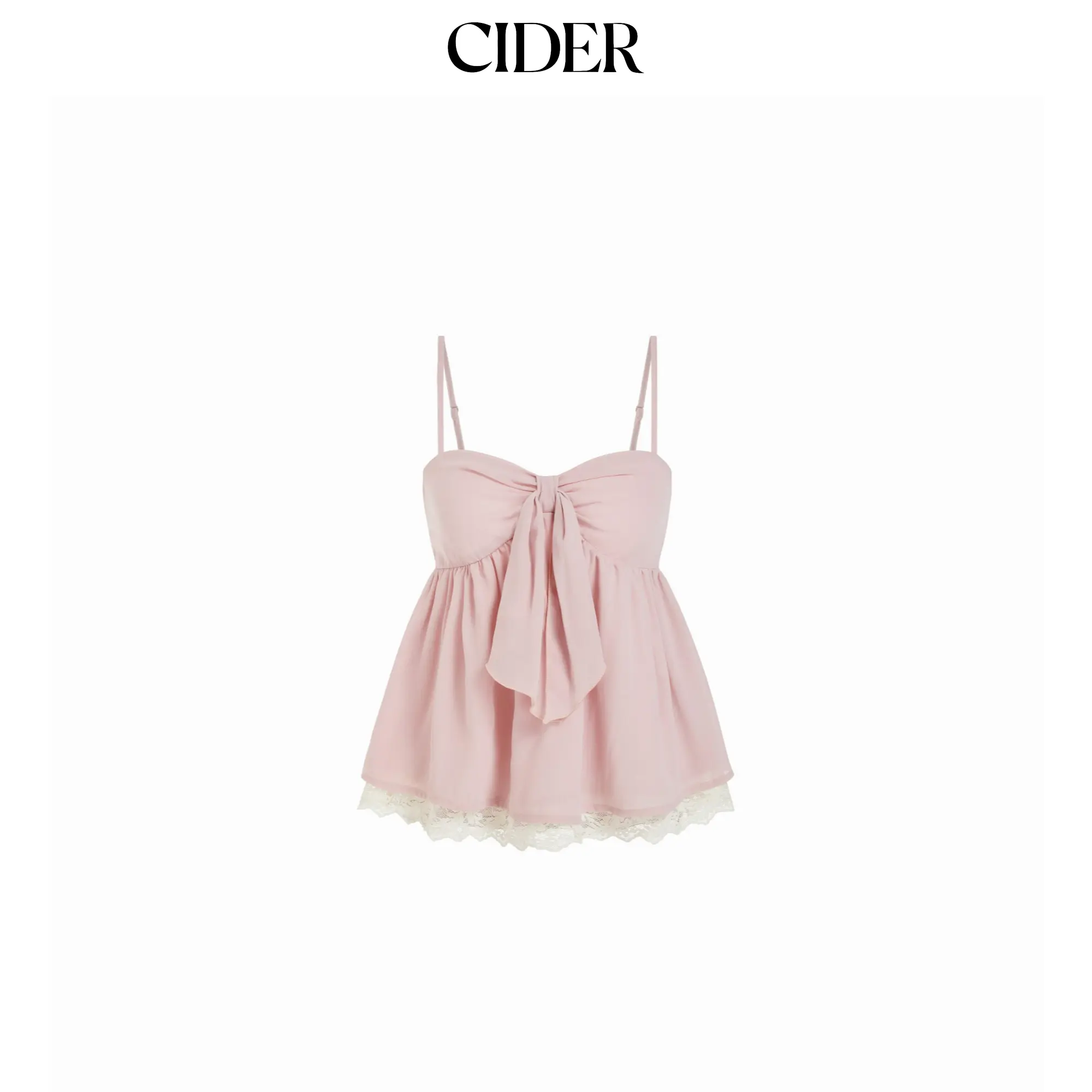 Cider Sweetheart Neck Bowknot Lace Trim Longline Oversized Cami Blouse