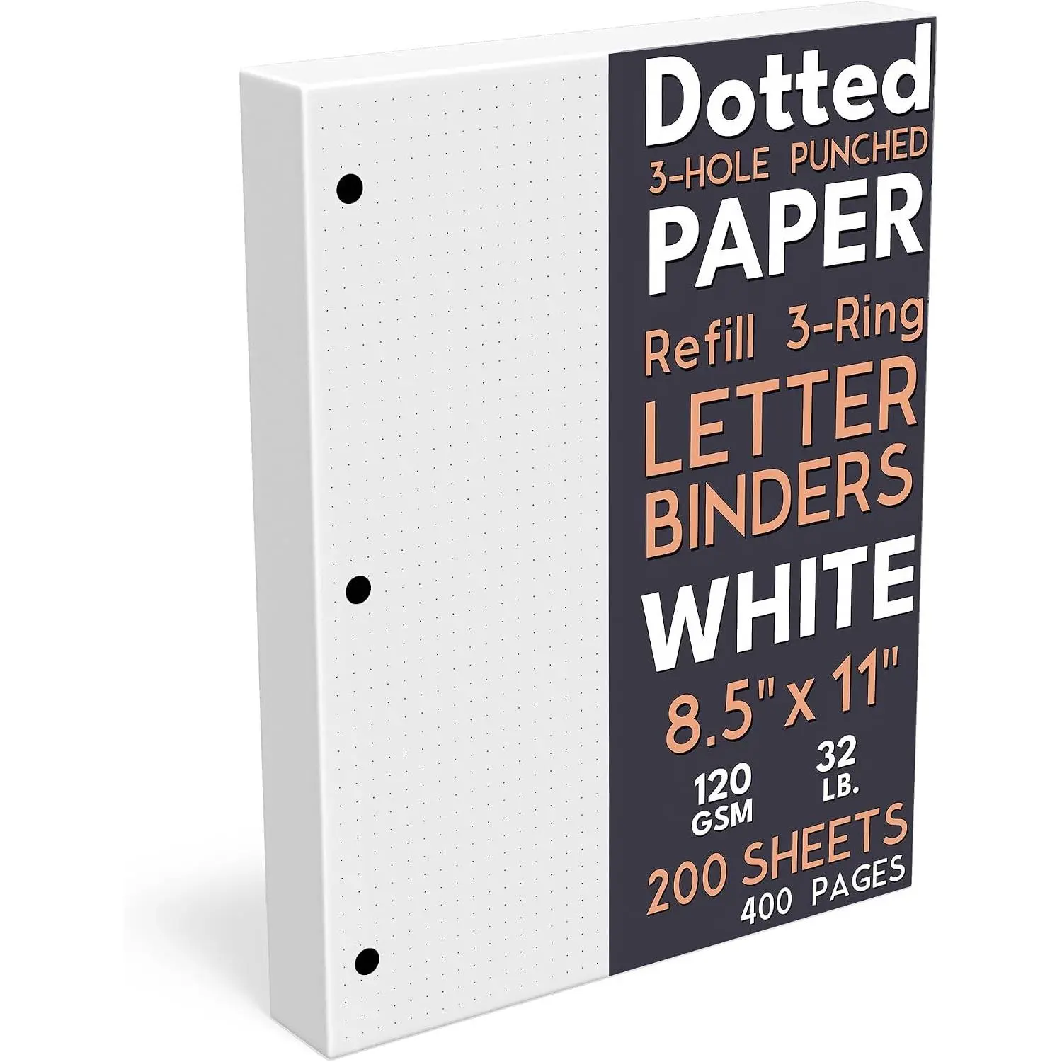 Dotted Grid Paper, Letter Size, 3-Hole Punched, 200 Sheets, 120 GSM, 8.5 x 11 in, for Calligraphy, Journaling & Drawing