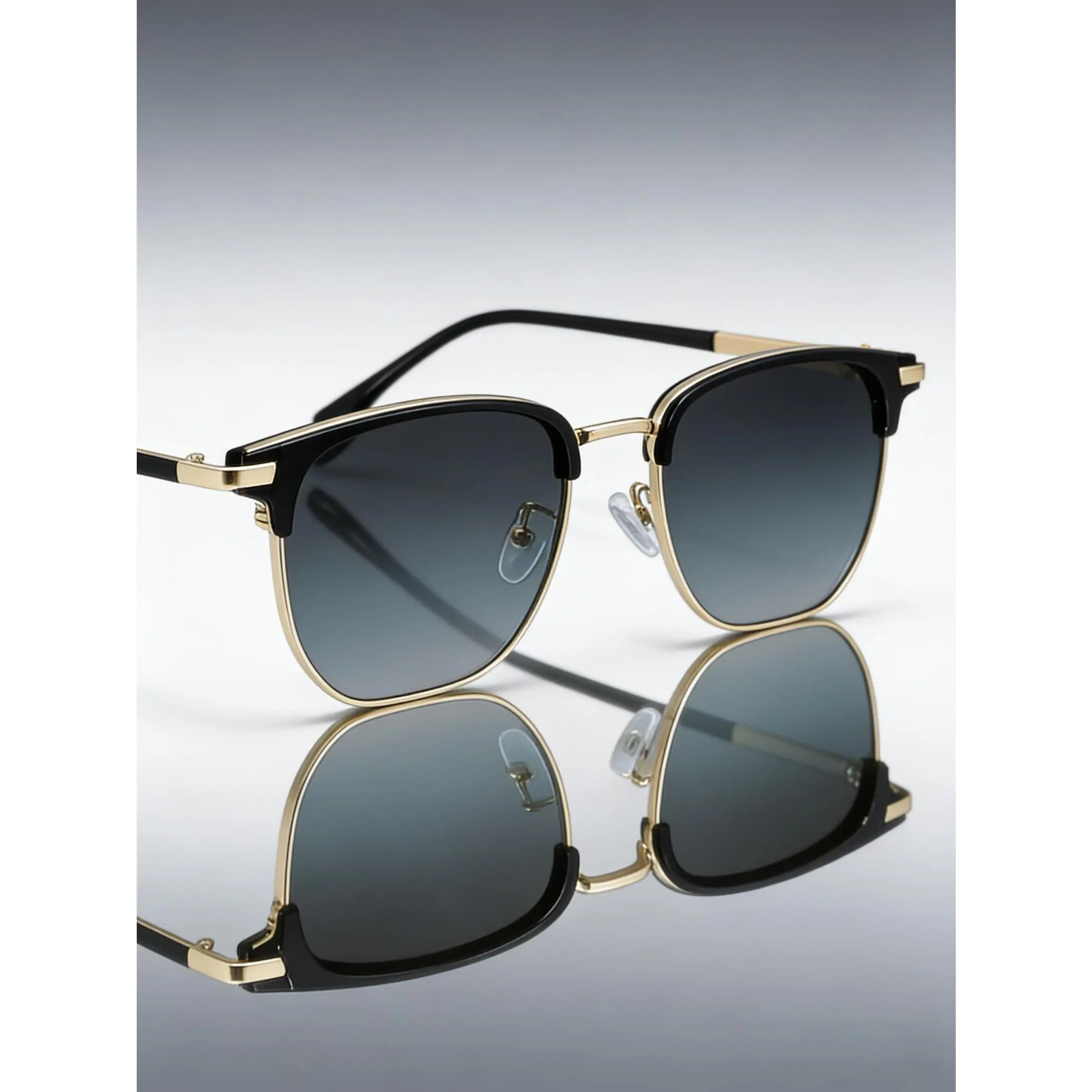 Men's Vintage Rectangular Sunglasses, Browline Half-Frame Design with UV Protection for Outdoor Sports - Black Gold Frame, Gray Lens, Men's Sunglasses, Classic Sunglasses, Sun Protective Sunglasses