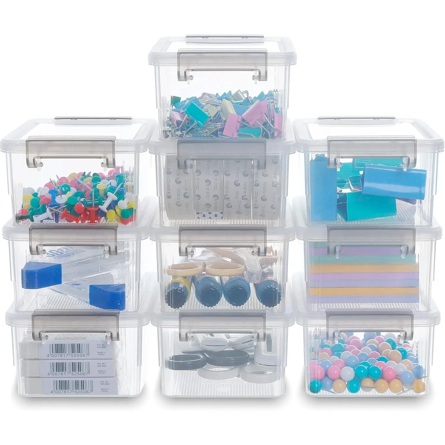 0.53 QT 10 Packs Small Storage Bins Plastic Storage Container Stackable Box with Lids for Organizing, Clear White