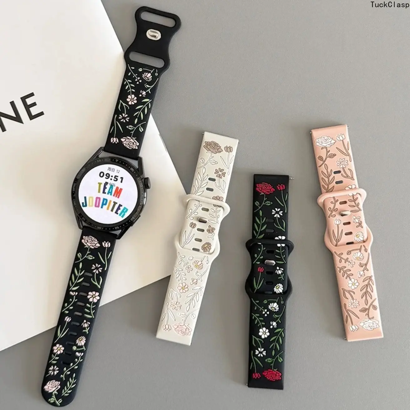 Two-Tone Silicone Watch Band with Carved Rose Pattern, Compatible with Apple Watch Series 6–10 & SE, Soft Adjustable Replacement Strap, Elegant Floral-Inspired Wristband for Women, Daily Wear, Work & Casual Outfits (Band Only)