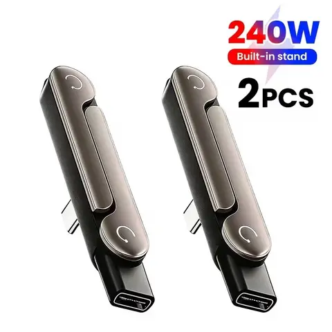 2-Pack 240W Type-C Android Fast Charger Invisible Stand Adapter, 360° Rotating Charging Connector with OTG, Stable Data Transfer, Portable Gift