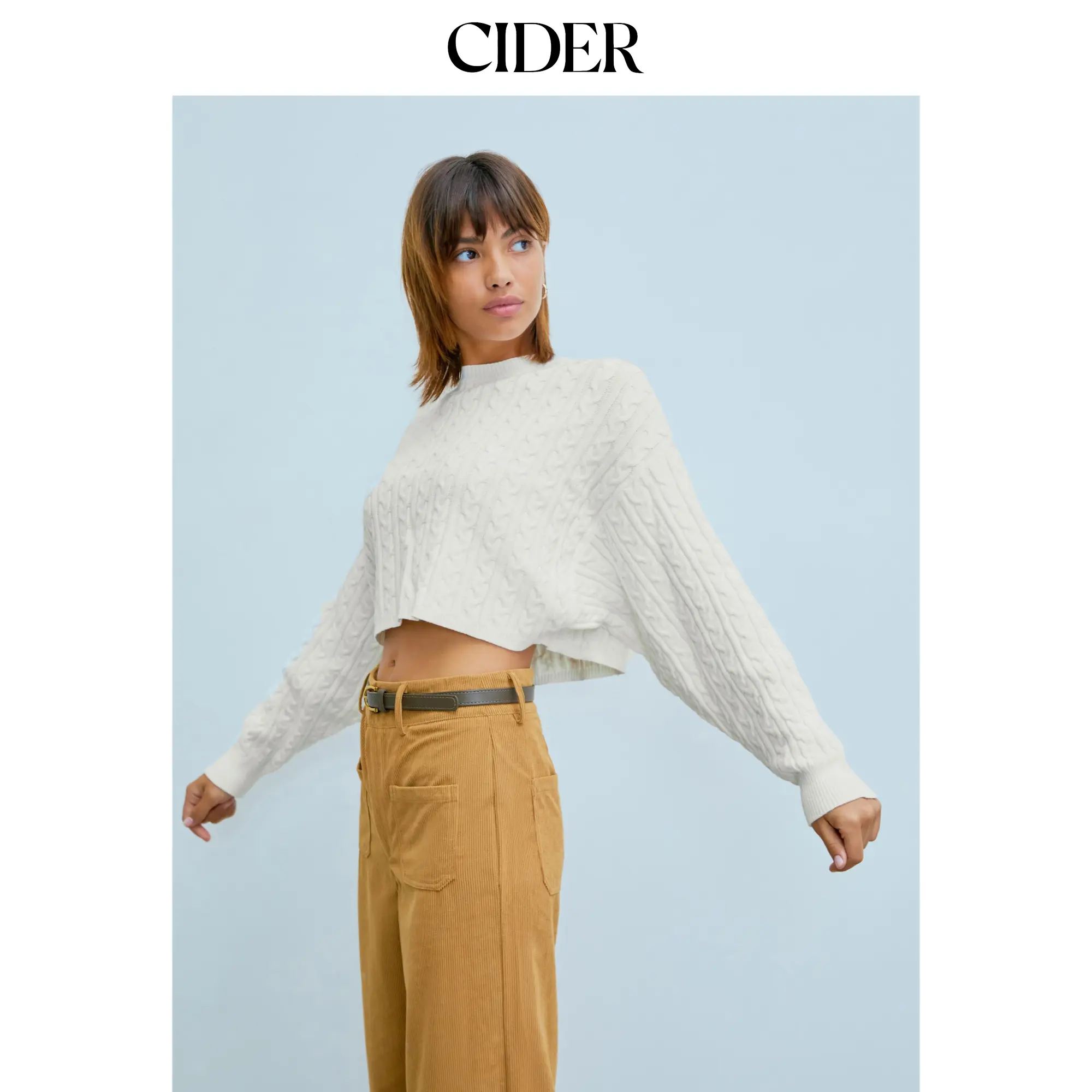 Cider [size 2-10] Solid Cable Knit Crop Top