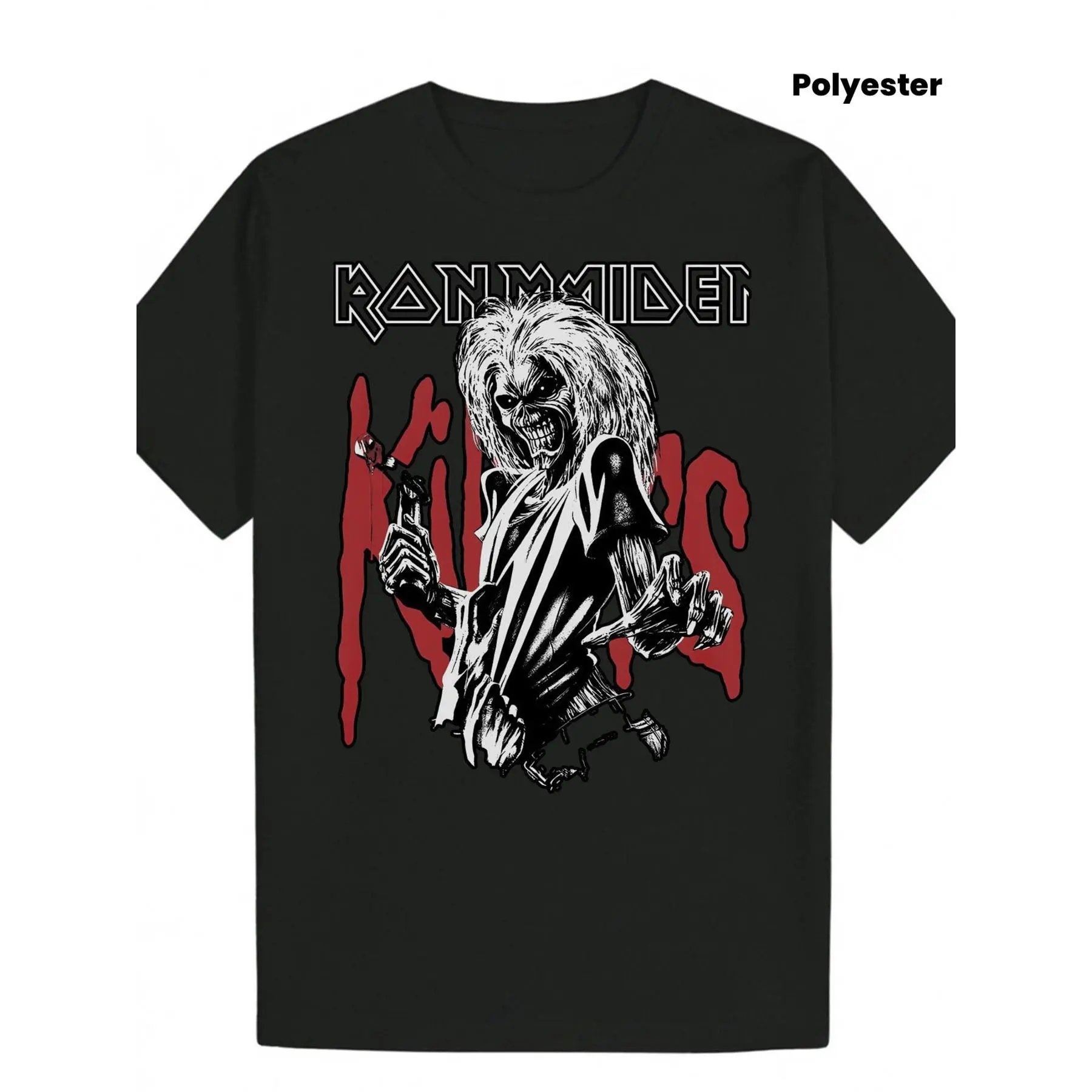Black Print T-Shirt - Stylish T-Shirt with Silver Metallic Text and Skull Eddie Design, Heavy Metal Style - Perfect for Rock Fans, Suitable for Concerts, Music Festivals, and Special Occasions