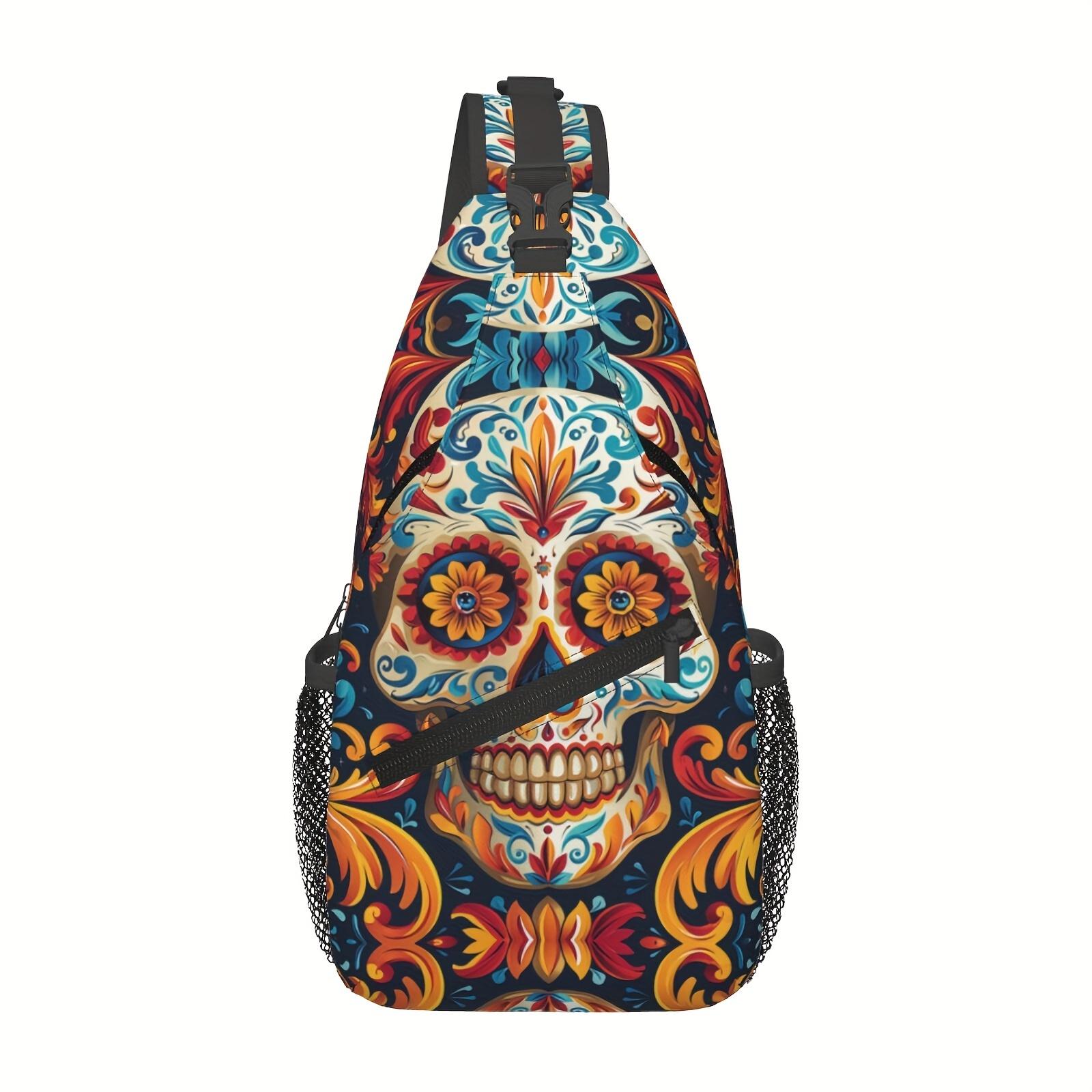 Crossbody Chest  Hiking  Gothic Sugar Skull Shoulder  Folding Large Capacity Fashion Durable Can Be Used For Shopping, Work, Beach  Fishing  Halloween Travel Accessories Must Have  For School Back Christmas Gifts bag backpack