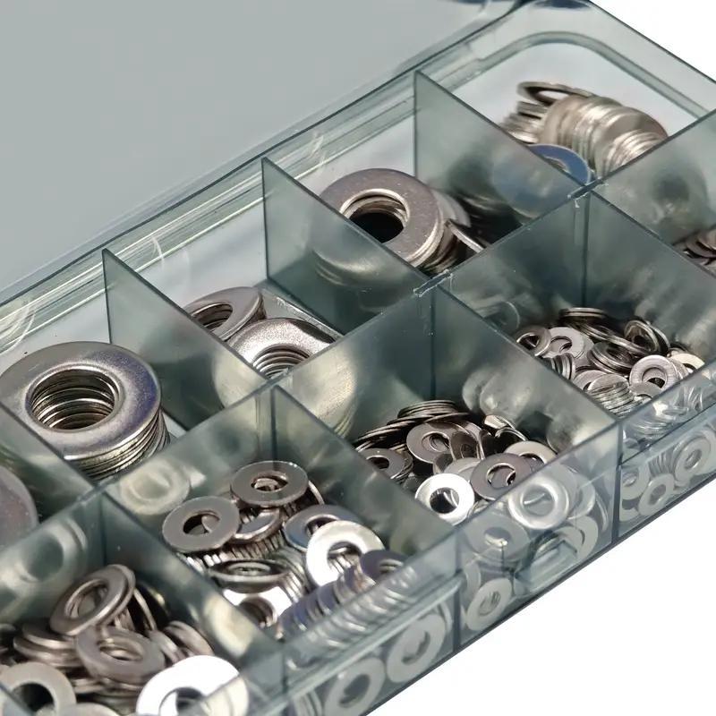 80-580pcs Stainless Steel Flat Washers Assortment Kit, M2 to M12 Sizes for Home Decoration and Outdoor Construction, Perfect for Factories and Shop Repairs
