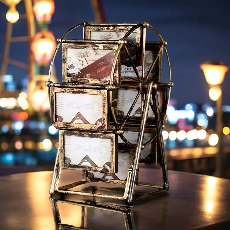 Retro spinning Ferris wheel photo frame, including 6 exquisite 4-inch ornament picture frames! An excellent decoration for the living room, bedroom, and desk, making it the perfect gift for Valentine's Day, birthdays, and Christmas