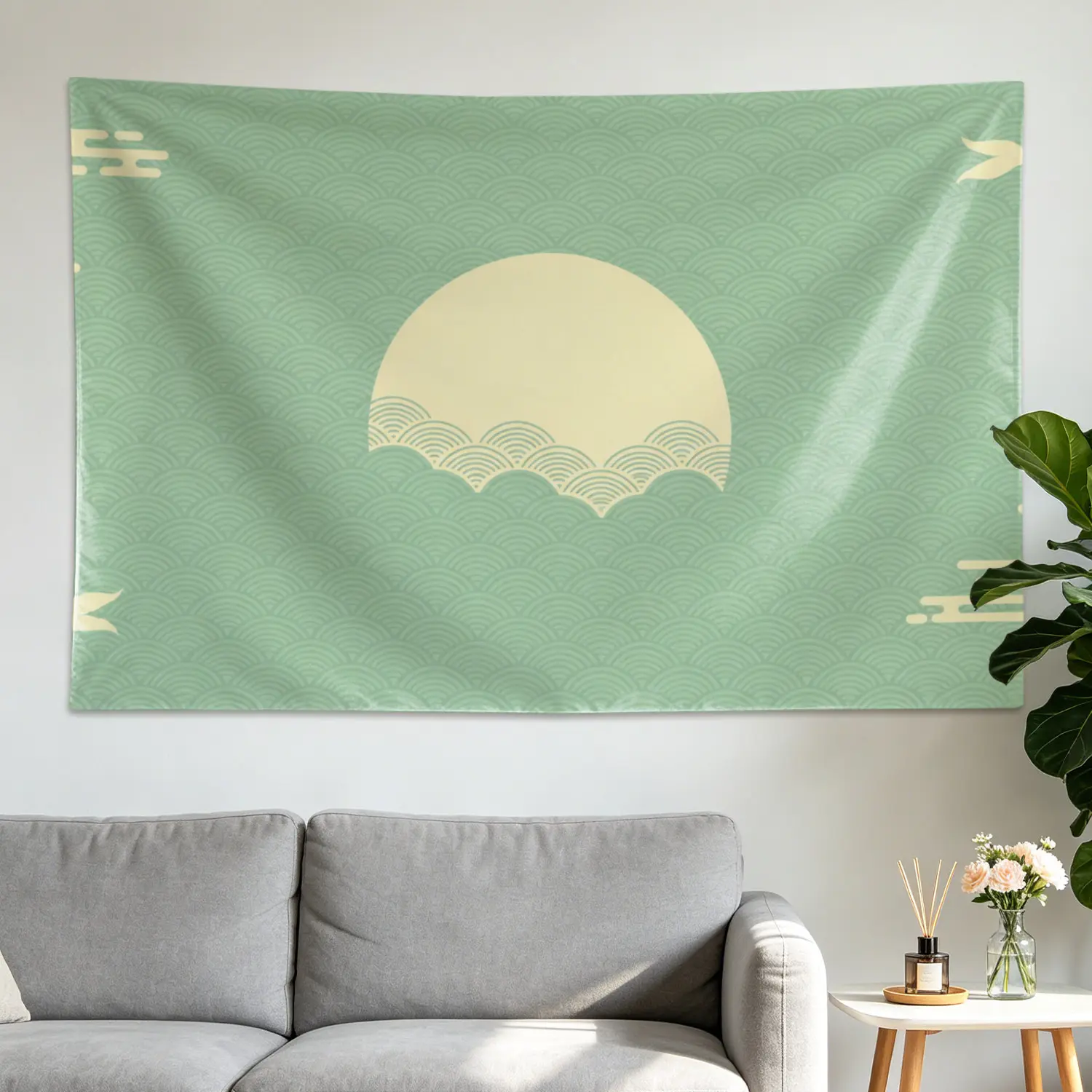 Minimalist Japanese Traditional Wave Sun Decorative Hippie Wall Tapestry - Large Horizontal Colorfast Hangable Polyester Wall Hanging Art, Home Decor for Living Room, Bedroom, Holiday Gift for Family