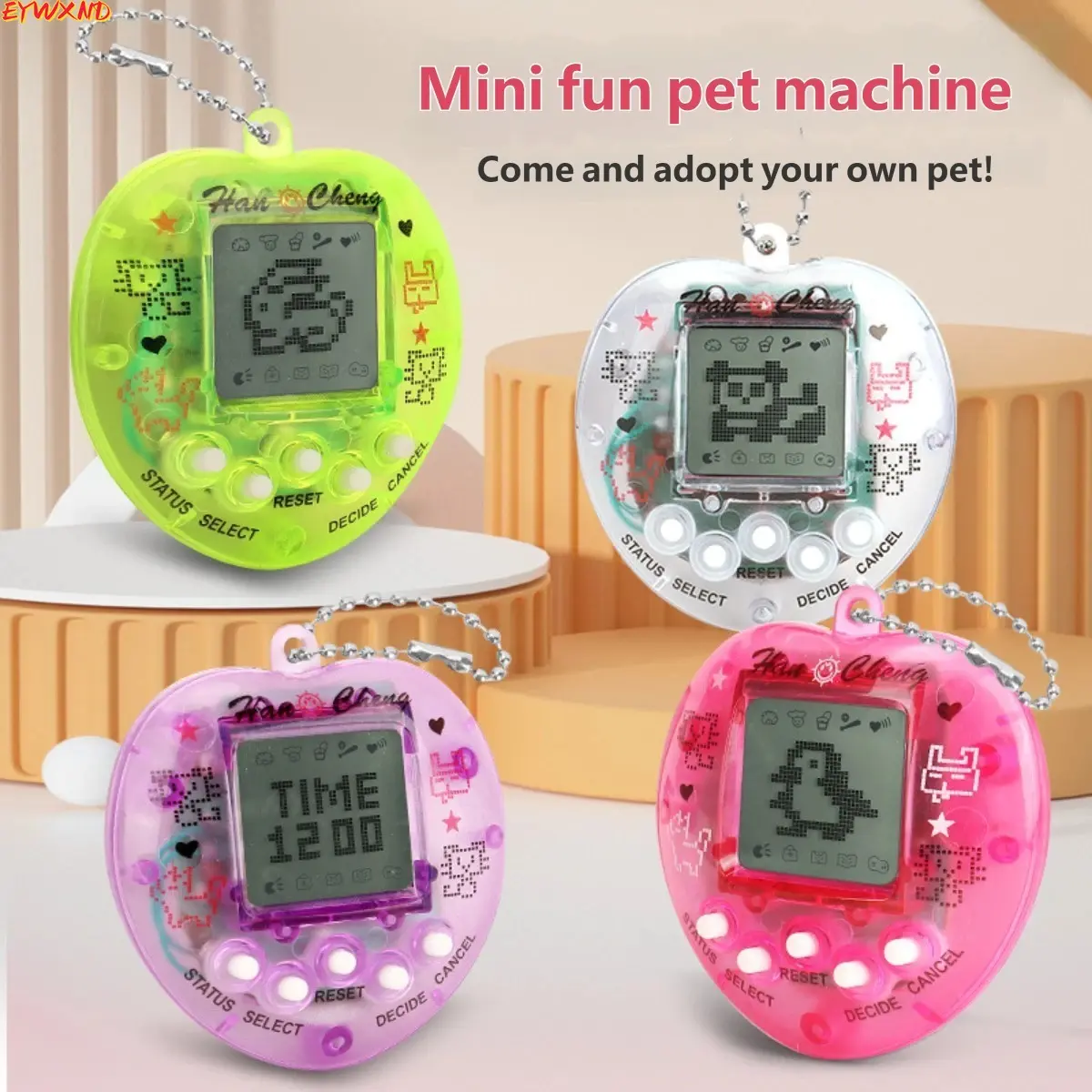 Heart Shape Transparent Virtual Electronic Pet Machine, Nostalgic Handheld Digital Pet Raising Game Toy, Mini Electronic Pet Keychain, Retro Game Toy Gift for Kids, Birthday & Party Favors