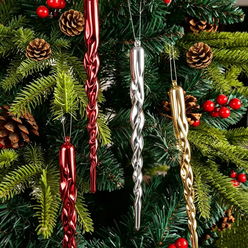 12-piece creative Christmas ice bar and icicle threaded decorations in a light luxury style, lightweight, waterproof, easy to hang and store, suitable for home, park, mall, Christmas tree decoration, and window display party decor