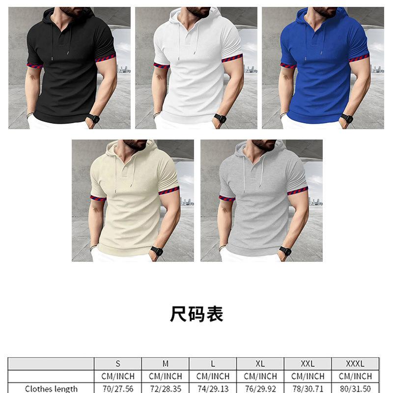 Short-sleeved Men's T-shirt, Sports and Leisure Fashion Solid Color Hooded Polo Shirt for Men