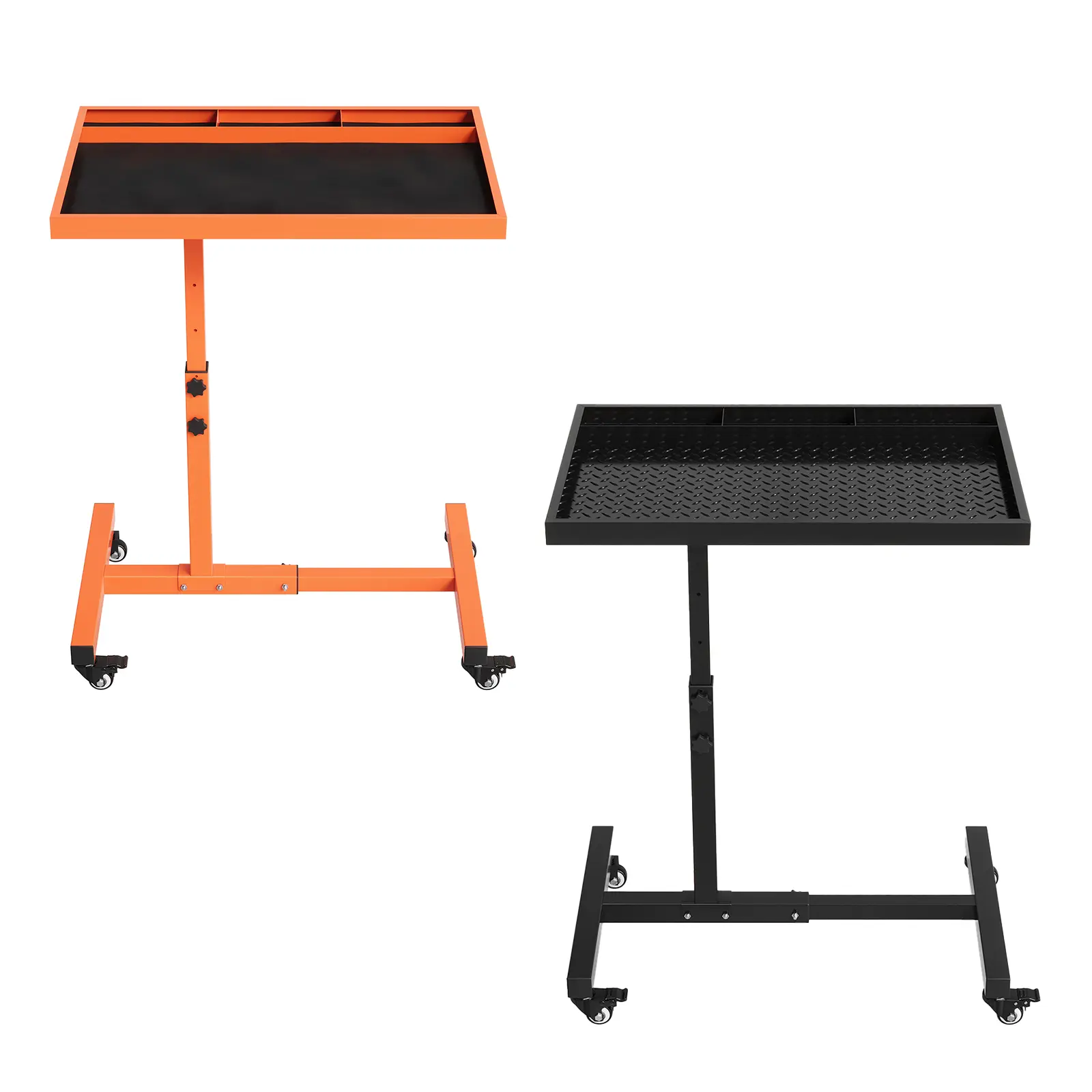 Rolling Work Table, Heavy Duty Steel Adjustable Workbench, 220LBS Load Capacity, Built-in Tool Tray, 38"-45" Adjustable Height, Orange Black Finish, Garage Storage, Auto Repair Shop, Mechanic Use, DIY Projects