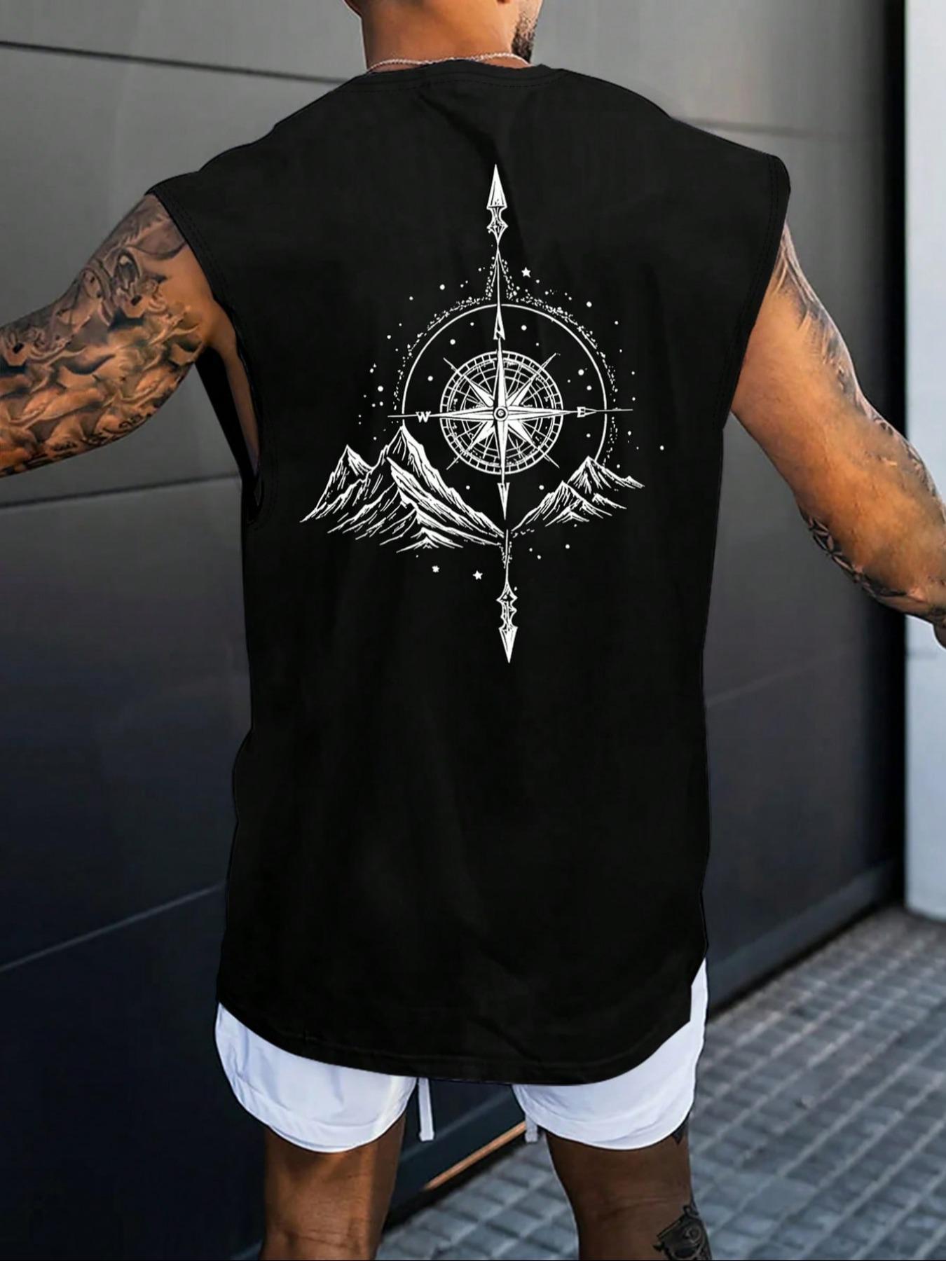 Men's Moon Print Wide Shoulder Vest, Regular Fit Casual Sleeveless Graphic Tank Top for Summer, Men's Top for Daily Wear, Menswear, Casual Streetwear Top, Casual Street Style