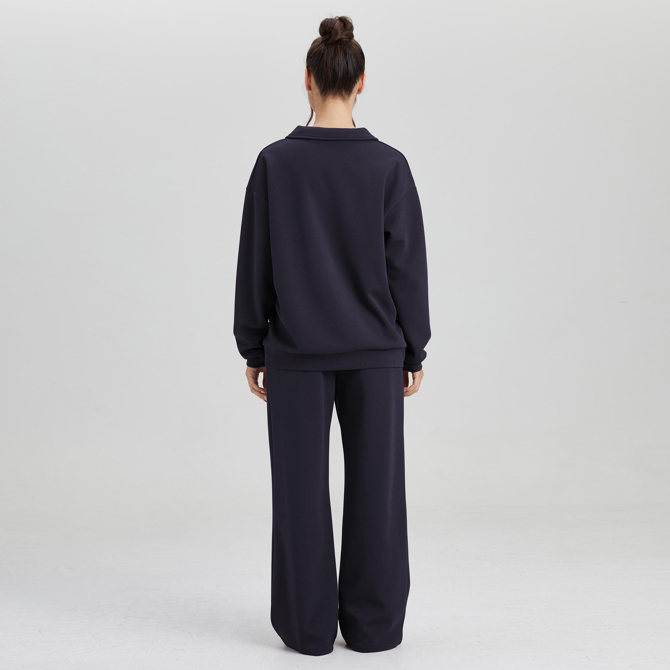 Women's Minimalist Solid Color Split-Neck Sweatshirt, Simple Style Loose Long Sleeve Top, Lady Casual Comfort Outfit Women's Minimalist Solid Color Split-Neck Sweatshirt, Simple Style Loose Long Sleeve Top, Lady Casual Comfort Outfit