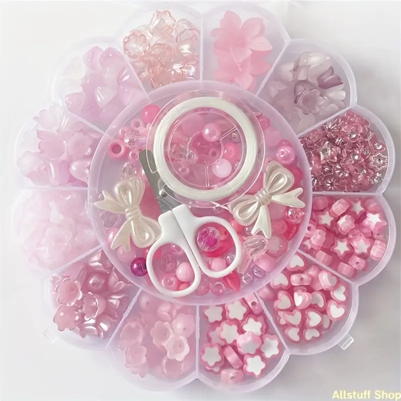 Boxed Bead Decoration one Piece Set of 600pcs 2-20Mm Acrylic Beads, Pink And Blue Can Be Made Into Bracelets, Necklaces, Rings, And Mobile Phone Chains with Spaced Beads