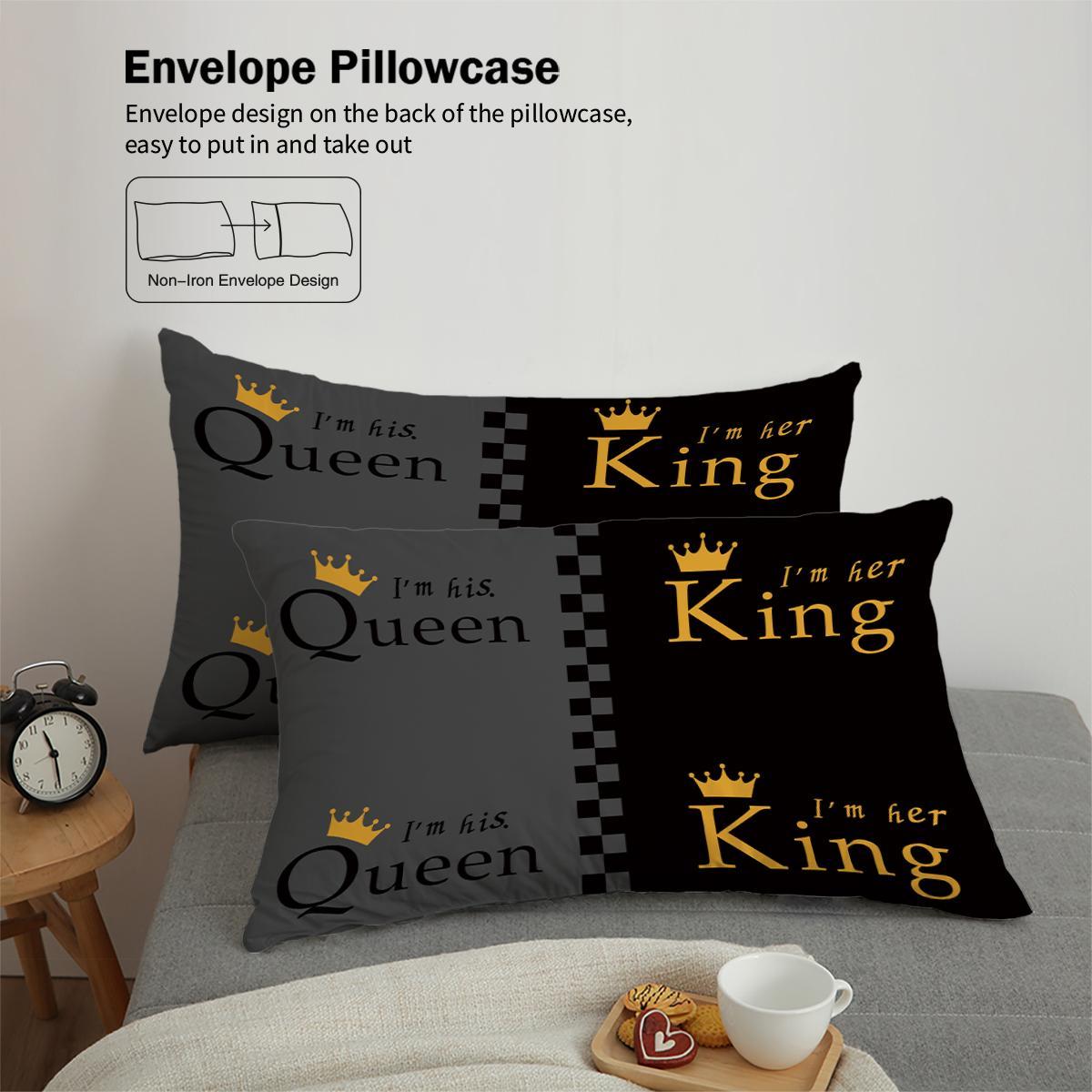 Queen Letter & Crown Pattern Bedding Set, 1 Count Bedspread & 2 Counts Pillowcase without Filler, Soft Comfortable Bedding Set for Bedroom