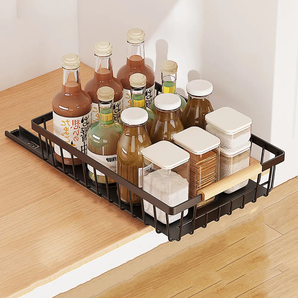 No Drill Heavy Duty Pull Out Storage Basket – Slide Out Drawer Organizer for Kitchen Cabinets, Durable Mesh Shelf, Easy to Carry – 28cm x 39.5cm x 9.8cm