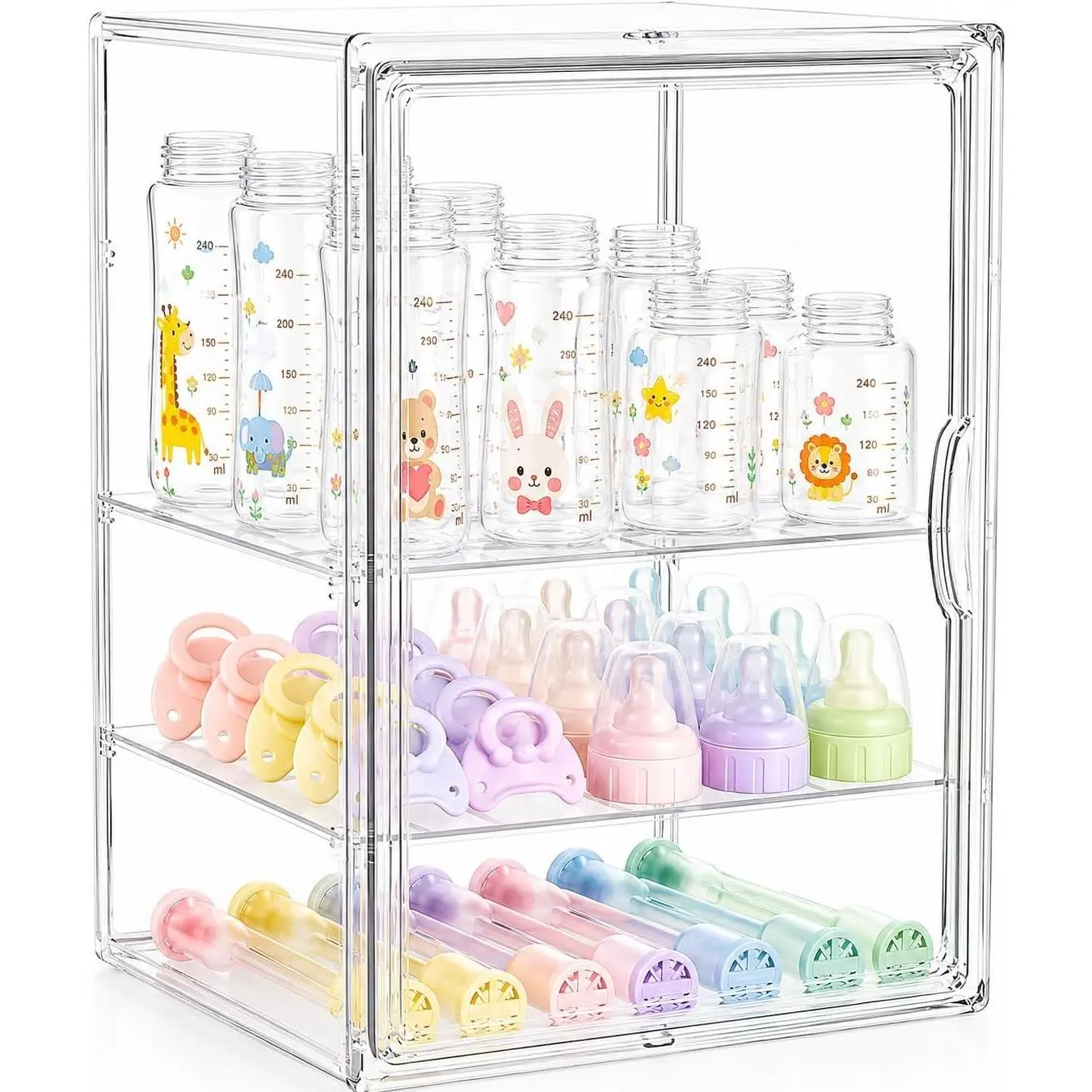Baby Bottle Storage Organizer for Countertop, X-Large Clear Bottle Organizer, Baby Bottle Storage Organizer for Bottles, Nipples, Pump Parts & Food Jars, Nursery Cabinet, Kitchen Pantry