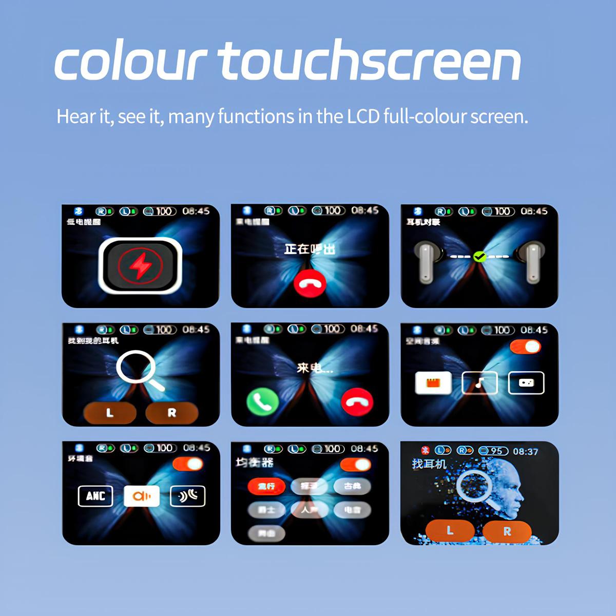 Wireless Earbuds with Smart Touch Screen Case, Ear Buds Active Noise Cancelling,Playtime for Sports & Working, Headphones for iPhone/Android/iPad Audio Charging Bluetooth