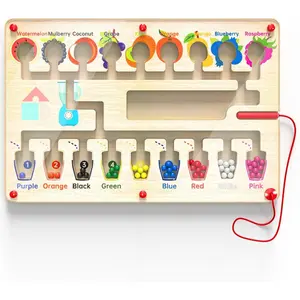Magnetic Maze Board for Kids Age 3-5, Montessori Educational Wooden for All Toddlers 3 Busy Board, Preschool Learning Adventure, Fine Motor Skills, Fruits Colors Puzzle, Autism-Friendly Toy