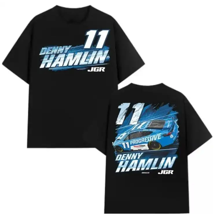 Denny Hamlin # 11 Racing T-Shirt, NASCAR JGR Progressive Car Tee for Motorsports Fans, Track Day Style, and Racewear streetwear vintage  graphic  tees Flash Sale T-Shirt Trio graphic  tee men  gifts