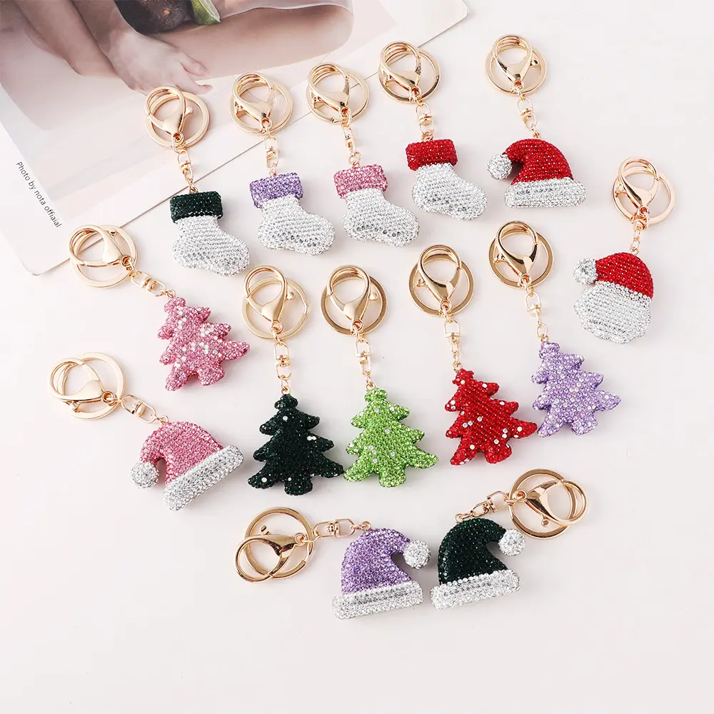 Universal Christmas Clay Rhinestone Keychain, Sparkling Full Diamond Bag Charm, Women's Bag Ornament for Backpack Decor, Ideal Holiday Gift for Outdoor Daily Travel, Sparkling Charm