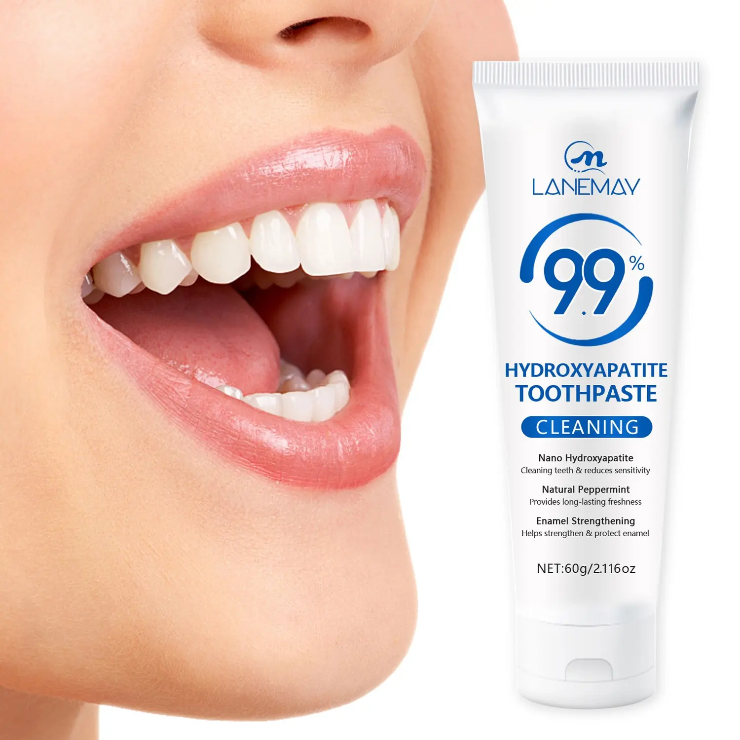 2.116oz - Brightening Toothpaste Peppermint Whitening - Hydroxyapatite & Nicotinamide Blend - Deep Cleaning & Fresh Breath - Comprehensive Gum Protection - Niacinamide Toothpaste - Sensitive Toothpaste
