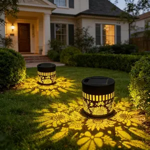 Solar Outdoor Projector Light, Ip65 Waterproof, Lotus Pattern Wall Lamp, Iron Lattice Design, Garden Decor, Holiday Gift