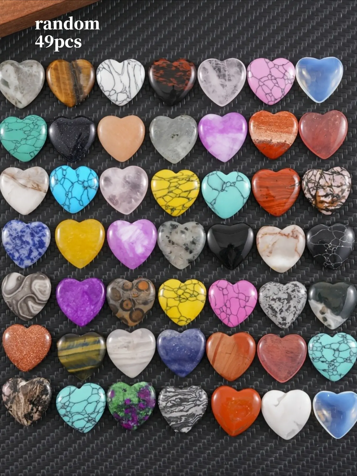 49 heart-shaped crystals in random colors, rose quartz heart crystal set – the perfect gift for Valentine's Day and Mother's Day, DIY jewelry decorations