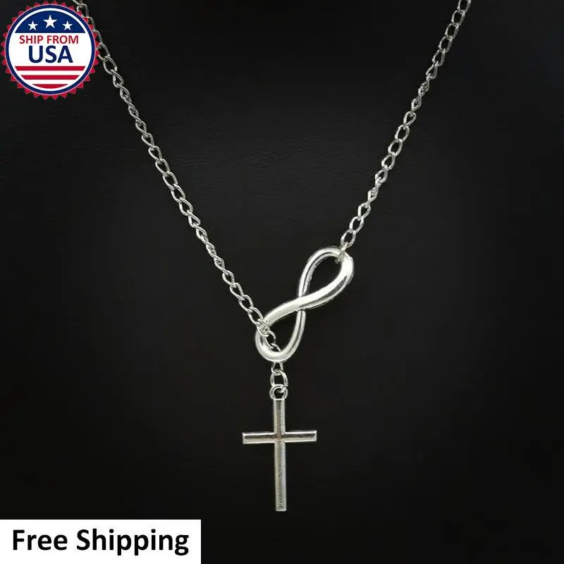Women's Fashion Jewelry 925 Sterling Silver Infinity Cross Necklace