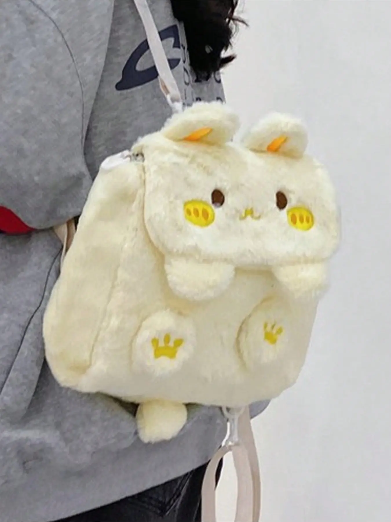 Cute Rabbit Plush Backpack, Soft Cartoon Animal Bag, Multi-Layer Storage, Ideal for School, Travel, Gifts, Kids, Girls, Teens