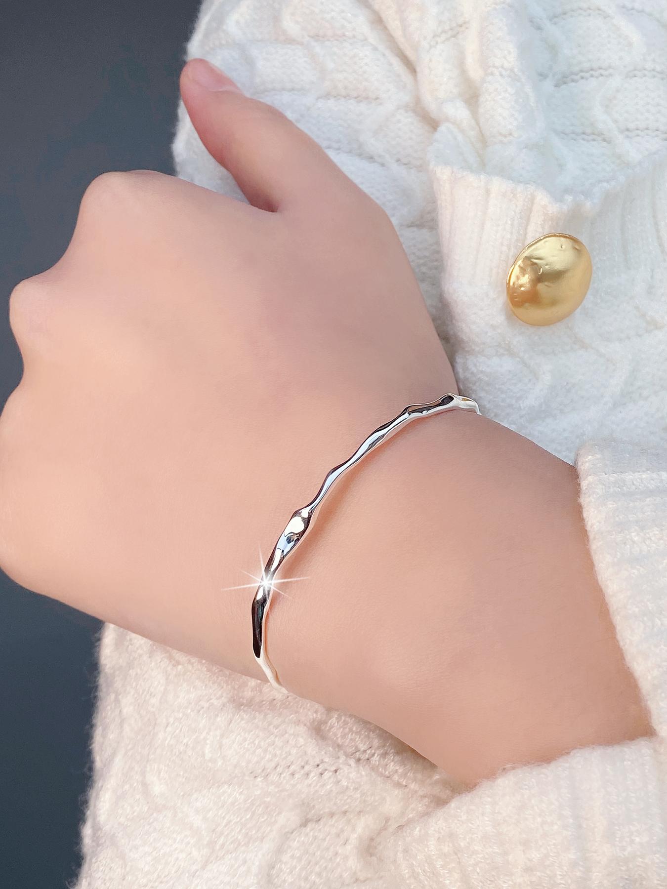 925 Sterling Silver Irregular Wave Design Bangle, Fashion Jewelry for Party, Daily Clothing Decor, Trendy All-match & Exquisite Jewelry for Birthday Gift, Valentine's Day Gifts, Metal Bracelet