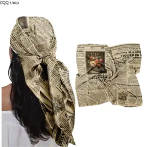 Vintage Newspaper Print Square Scarf, Soft Breathable Multi-Use Head Wrap Bandana, Retro Aesthetic Fashion Accessory, Lightweight Stylish Scarf for Women Daily Wear, Outdoor Travel, Summer Vacation and Casual Outfit Styling