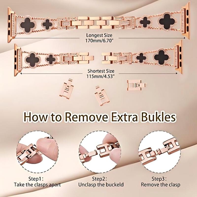 Black Shell Clover Slim Metal Bracelet for iWatch (Band Only) - Business & Dressy Strap Compatible Series 1-11/SE/SE2/Ultra/Ultra2 (38-49mm) Women & Men (Watch Not Included)#TikTokShopHolidayHaul Black Shell Clover Slim Metal Bracelet for iWatch (Band Only) - Business & Dressy Strap Compatible Series 1-11/SE/SE2/Ultra/Ultra2 (38-49mm) Women & Men (Watch Not Included)#TikTokShopHolidayHaul