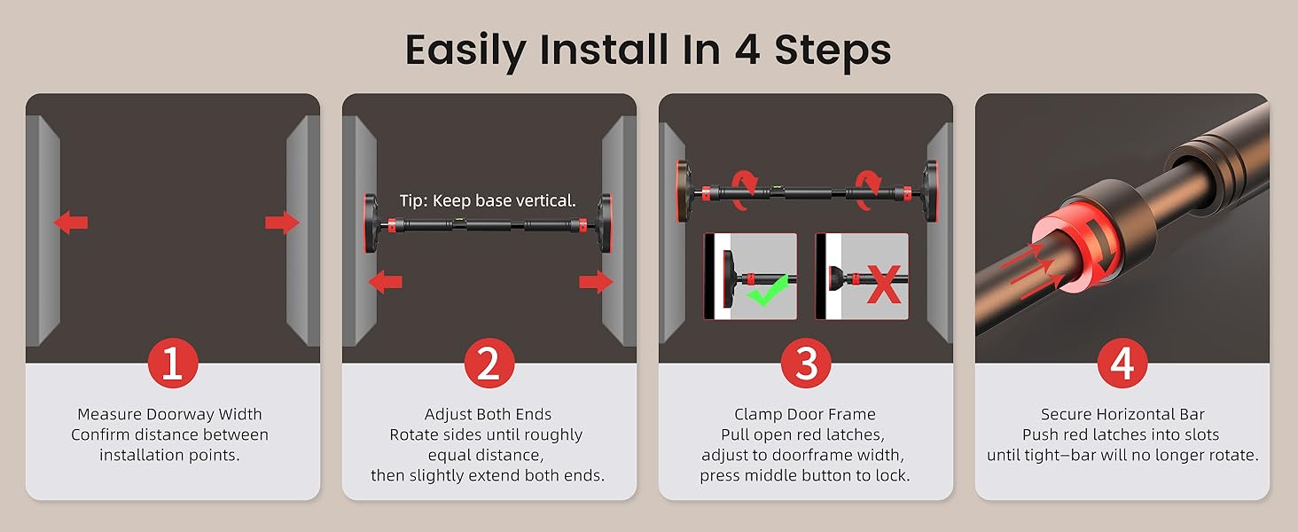 Adjustable Doorway Pull-Up Bar for Home Gym Multi-Position Chin-Up Bar Upper Body Strength Training No Drill Fitness Equipment Anti-Slip Secure Workout Bar for Home Apartment Dorms Office Bodybuilding Exercise