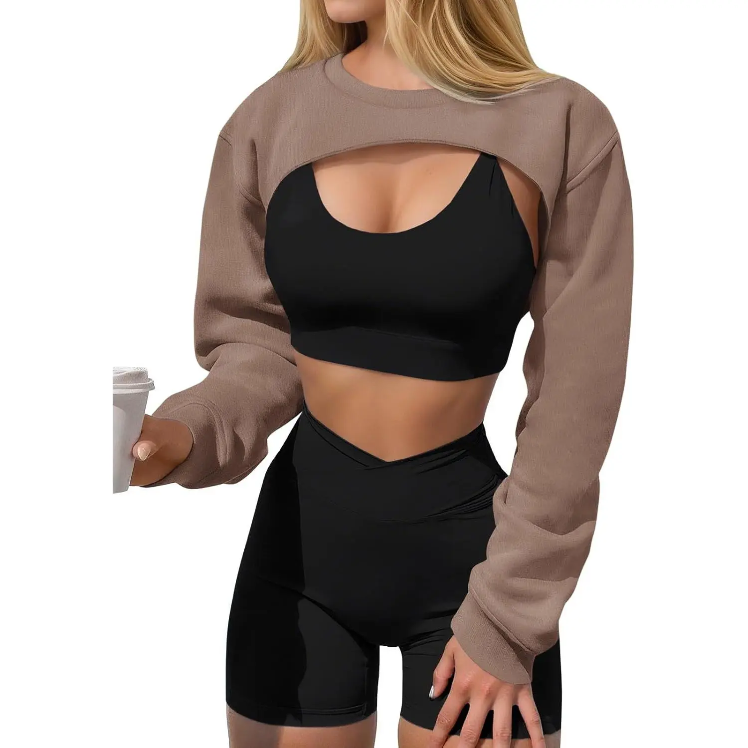 Imily Bela Womens Cropped Sweatshirt Shrugs Long Sleeve Workout Gym Cover Ups Bolero Shrug Y2k Super Crop Tops