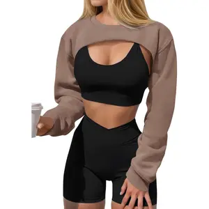 Imily Bela Womens Cropped Sweatshirt Shrugs Long Sleeve Workout Gym Cover Ups Bolero Shrug Y2k Super Crop Tops