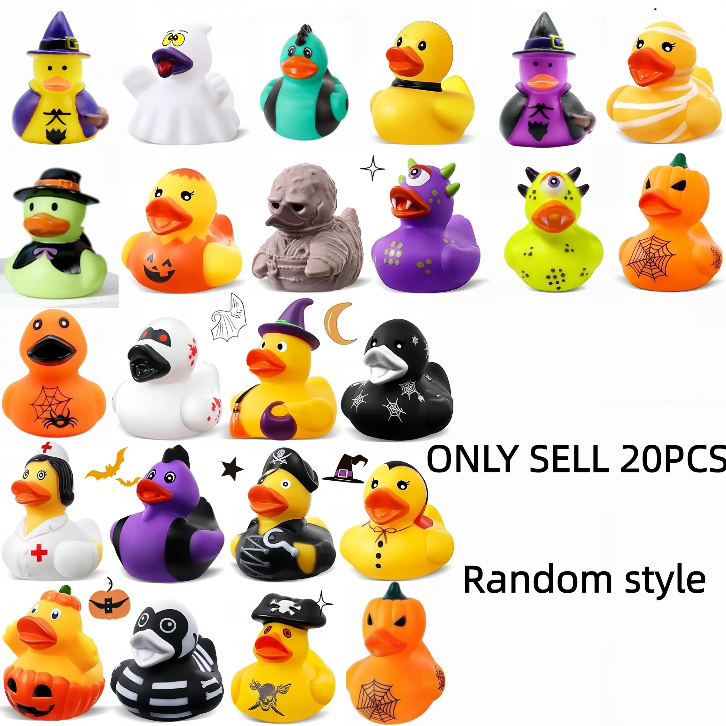 20pcs Halloween Duck Bath Toys Floatable, Kids Water Play Rubber Figures, Fun Bathtime Accessories, Perfect for Festive Fun