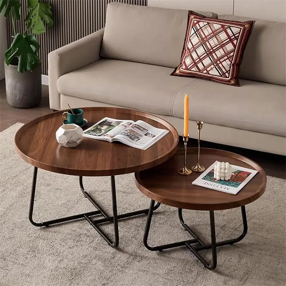 Nesting Coffee Table Set of 2,  20"+28" Fluted Center Table for Living Room, Storage Coffee Table Modern Style for Bedroom Office Balcony