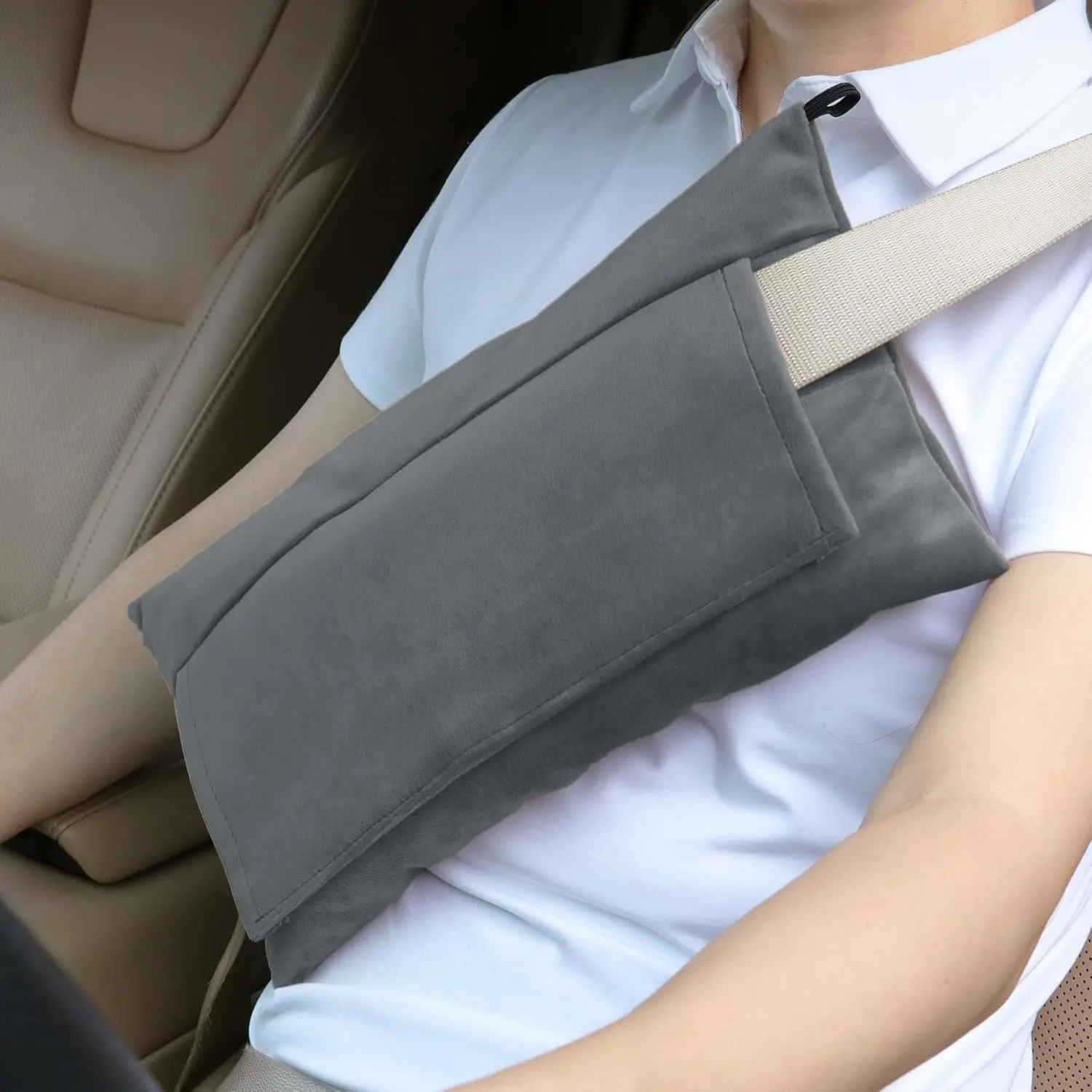 Post-Surgery Seat Belt Pillow for Pregnancy, Mastectomy & Hysterectomy Recovery – Soft Velvet Cover, Firm Seatbelt Fixation, Machine Washable, Relieves Wound Pressure, Prevents Shifting While Driving, Dark GrayGift