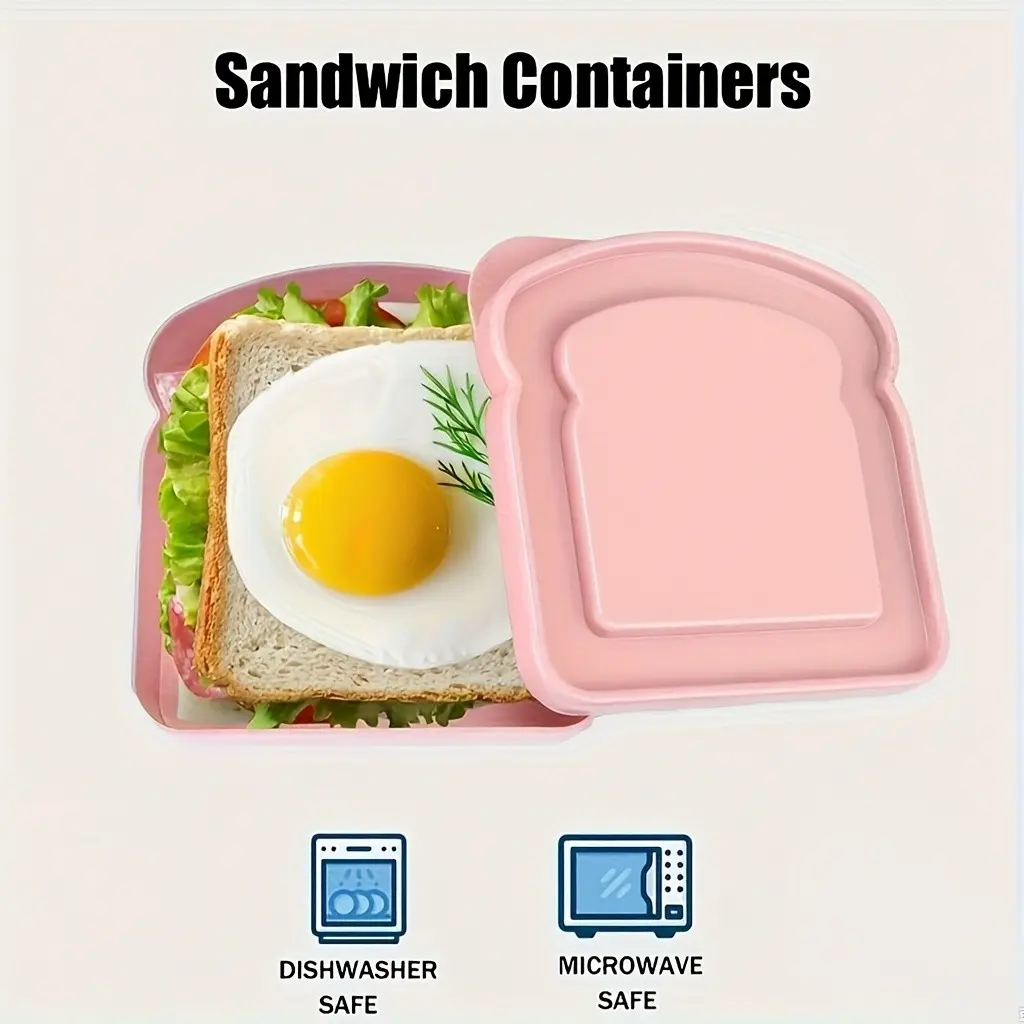 Sandwich Box, Lunch Box Lunch Food Containers Plastic Toast Shape Food Storage Container with Lid, Microwave and Dishwasher Safe, Suitable for Home or Adults (colorful)