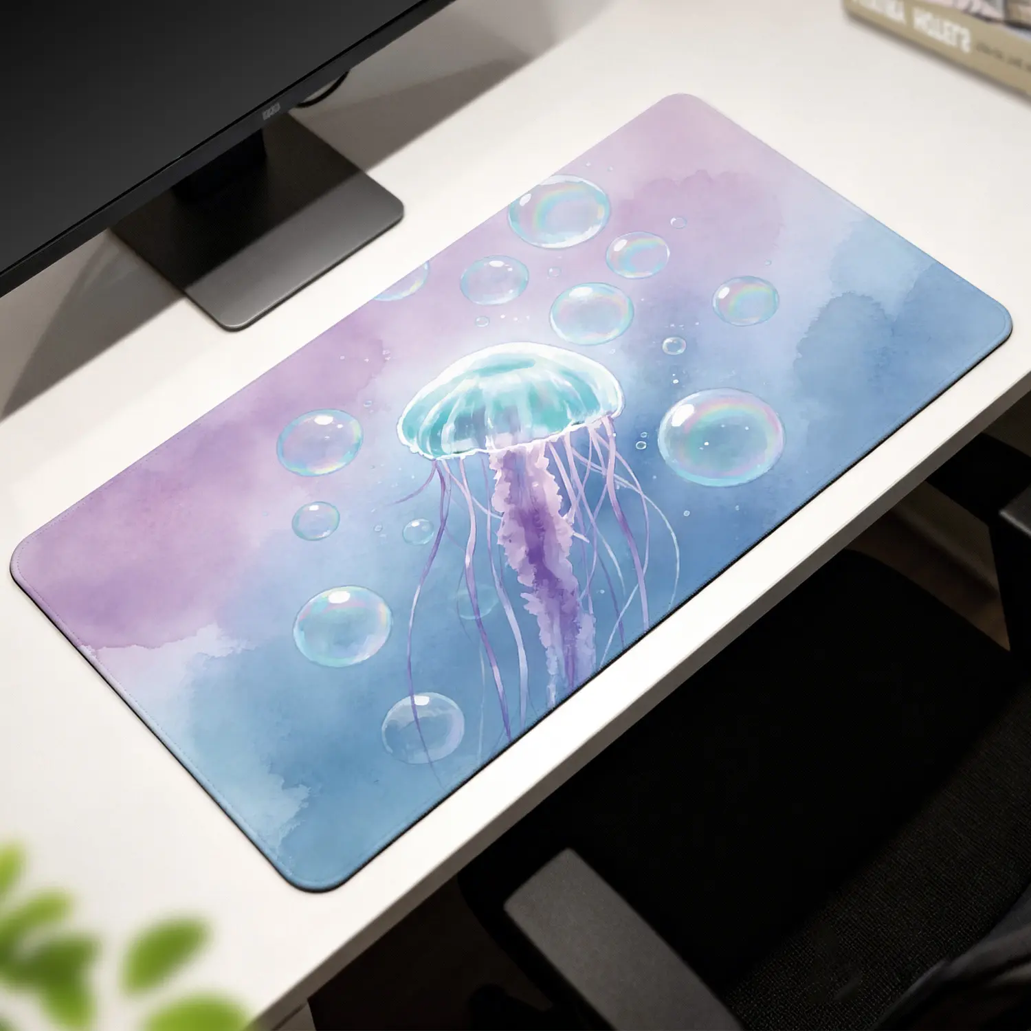 Premium Watercolor Jellyfish With Bubbles High Quality Mouse Pad Modern Office Gaming Comfort Experience NonSlip 40*80cm 40*90cm30*70cm Computer Mat Desk Mat Cute