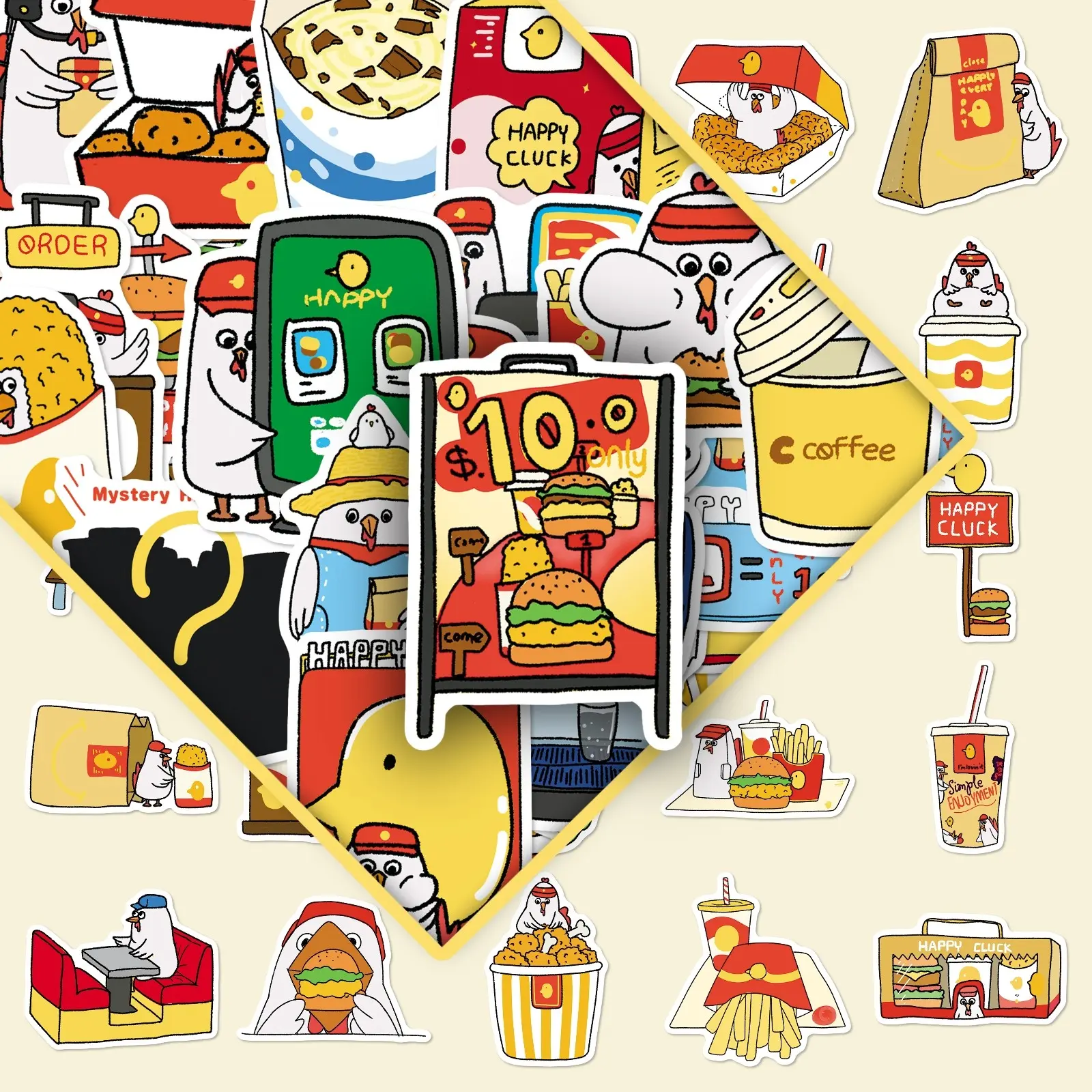 50pcs Cute & Abstract Chicken Stickers, Funny Fried Chicken Shop Theme, Creative DIY Journaling, Skateboard, Phone Case & Car Decor