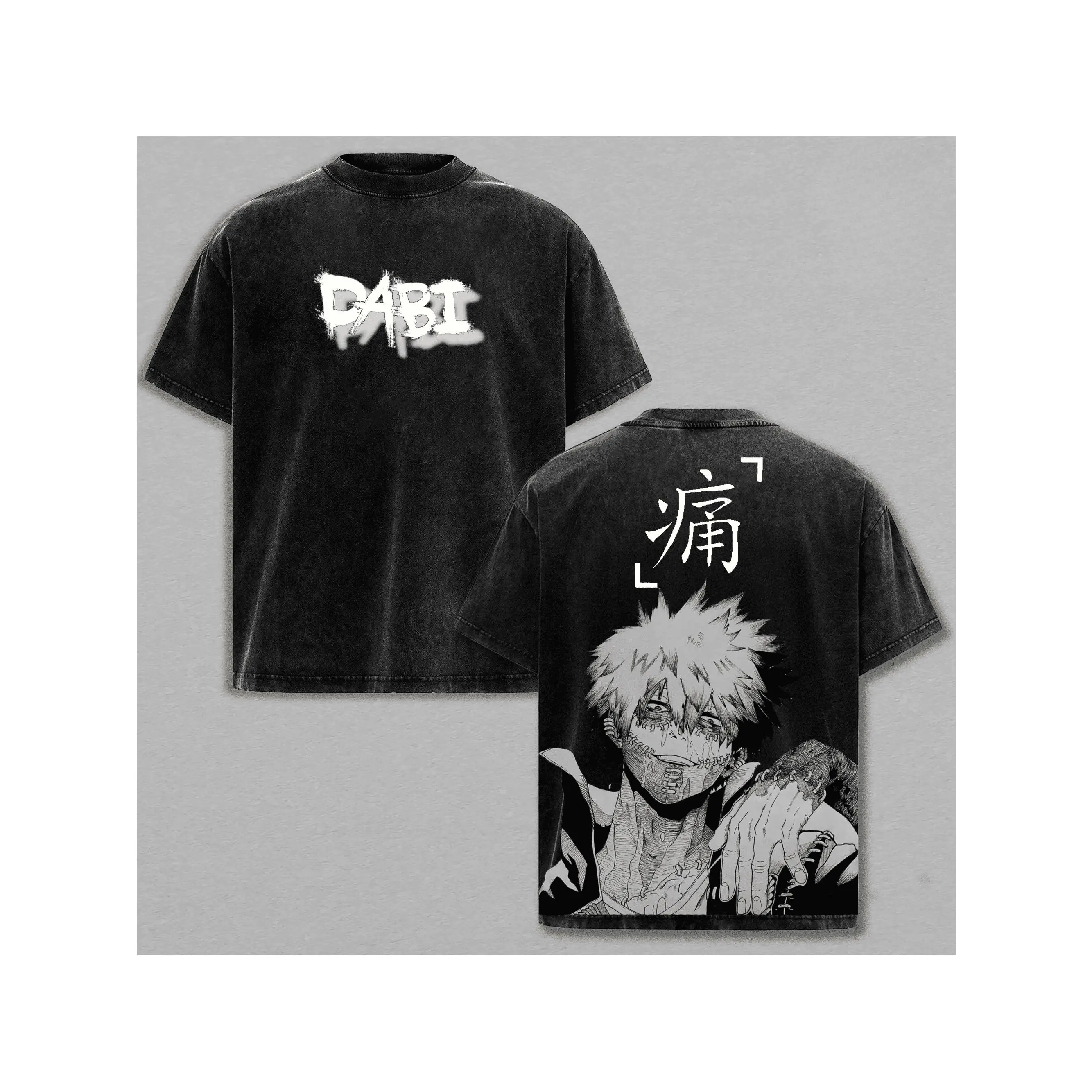 Washed Heavyweight Cotton Graphic Tee Mens Anime Dabi Front Back Print Oversized Crew Neck Short Sleeve Tshirt Casual Streetwear Daily Outfit Gym Concert Weekend Fashion Top