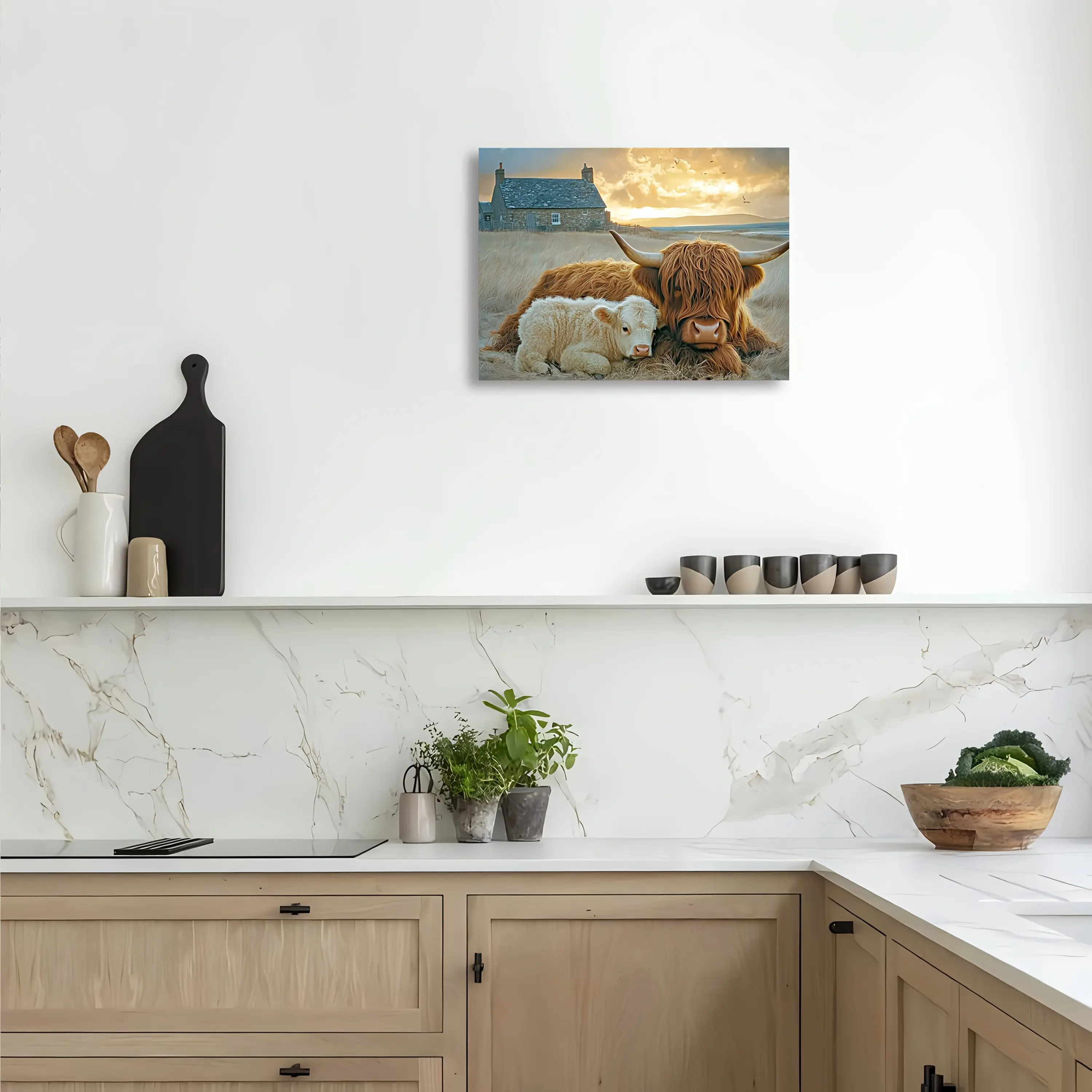 1 Piece Of Highland Cowhide Canvas Wall Art With Wooden Frame - Rural Farmhouse Decoration For Living Room, Bedroom Or Office - Perfect Views Of The Countryside - Perfect Bachelor Party Gift And Unique Home Decoration, Cowhide Decoration, 2D Plan