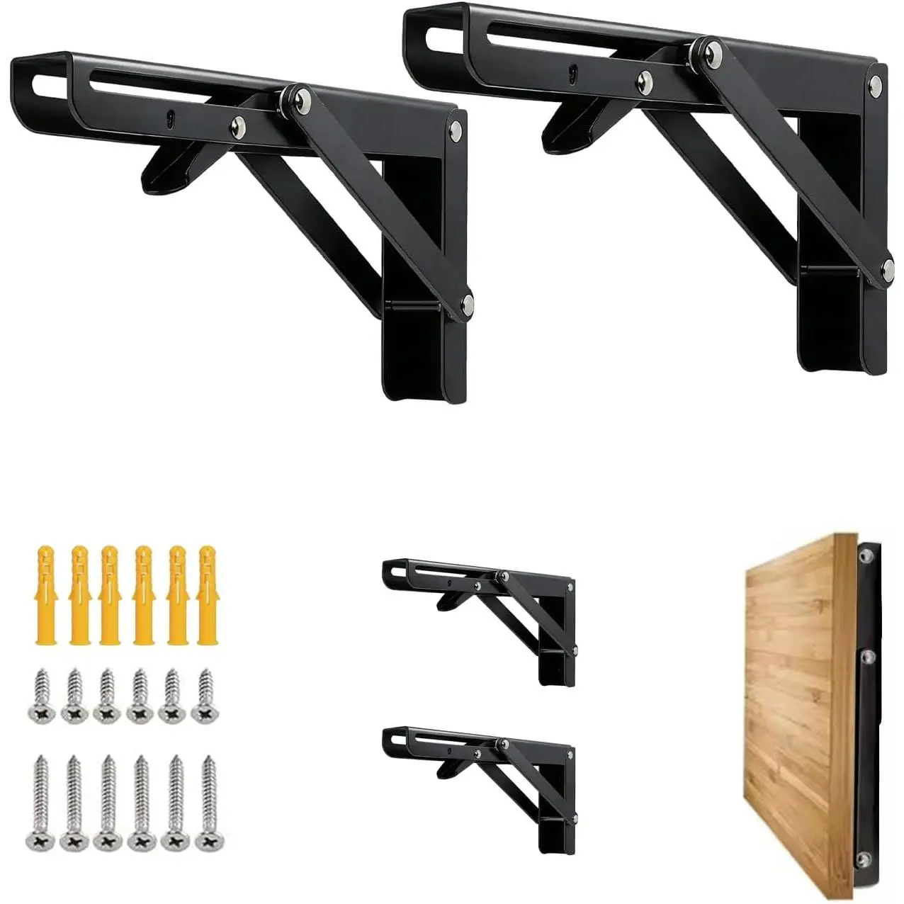 Folding Shelf Bracket 8 inch 2 count - Wall Mounted Collapsible Shelves Brackets DIY Wall Table Hinges for RV Table Support